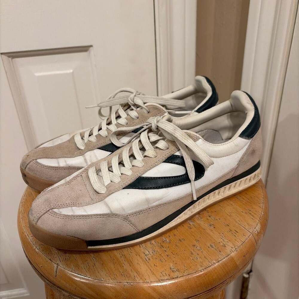Tretorn Rawlins Retro Lace-Up Sneakers in White/Green